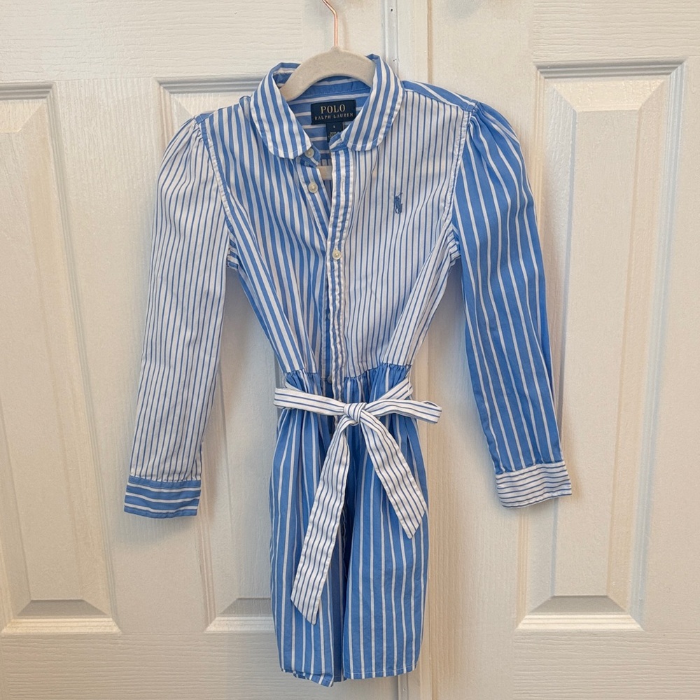 Girls Polo Ralph Lauren Blue Striped Shirt Dress